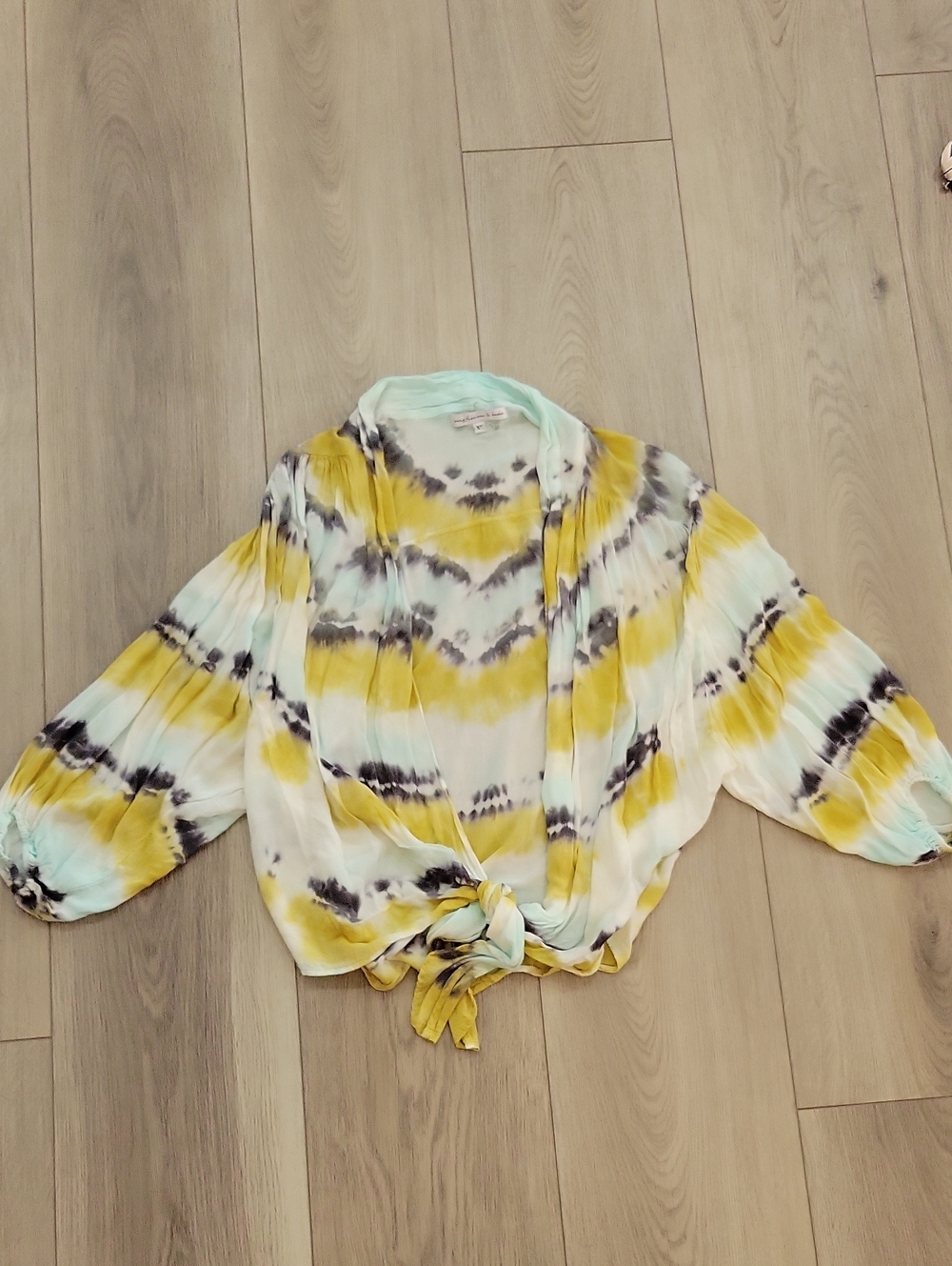 Young Fabulous & Broke Tie-Dye Knot-Front Blouse in Yellow, Mint & Charcoal